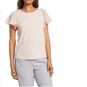 NWOT Adrianna Papell Swiss Dot Ruffle Knit Top